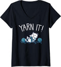 Womens Cute Cat Yarn Play V-Neck Yarn Supply | Trending 2025 | Customer Favorite
