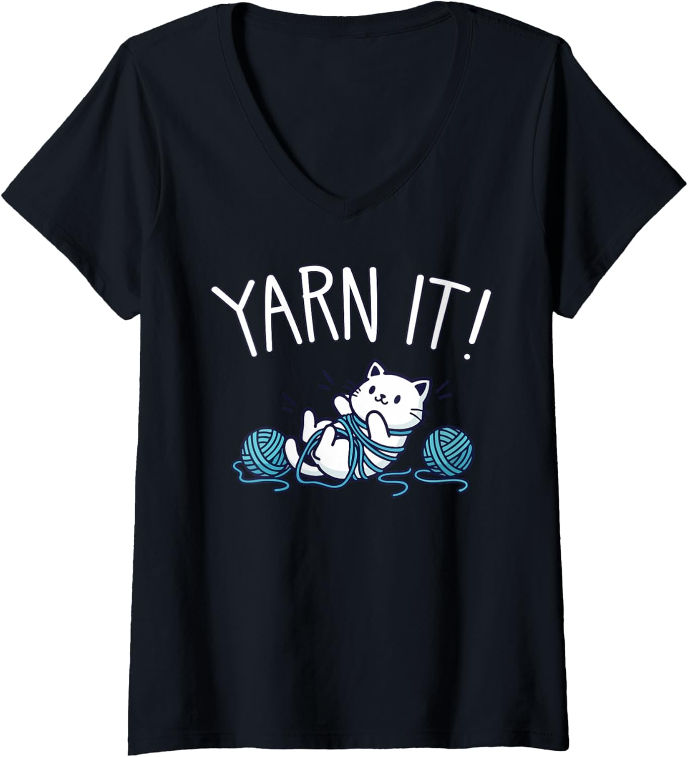Womens Cute Cat Yarn Play V-Neck Yarn Supply | Trending 2025 | Customer Favorite