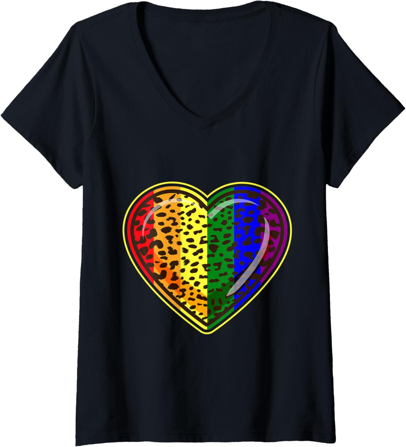 Womens Cheetah Print LGBT Heart V Neck Apparel Streetwear Style Gift Ready