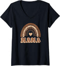 Womens Cheetah Mama Boho Rainbow Leopard Print Mother Mom V Neck Apparel Comfort Fit Best Seller Look