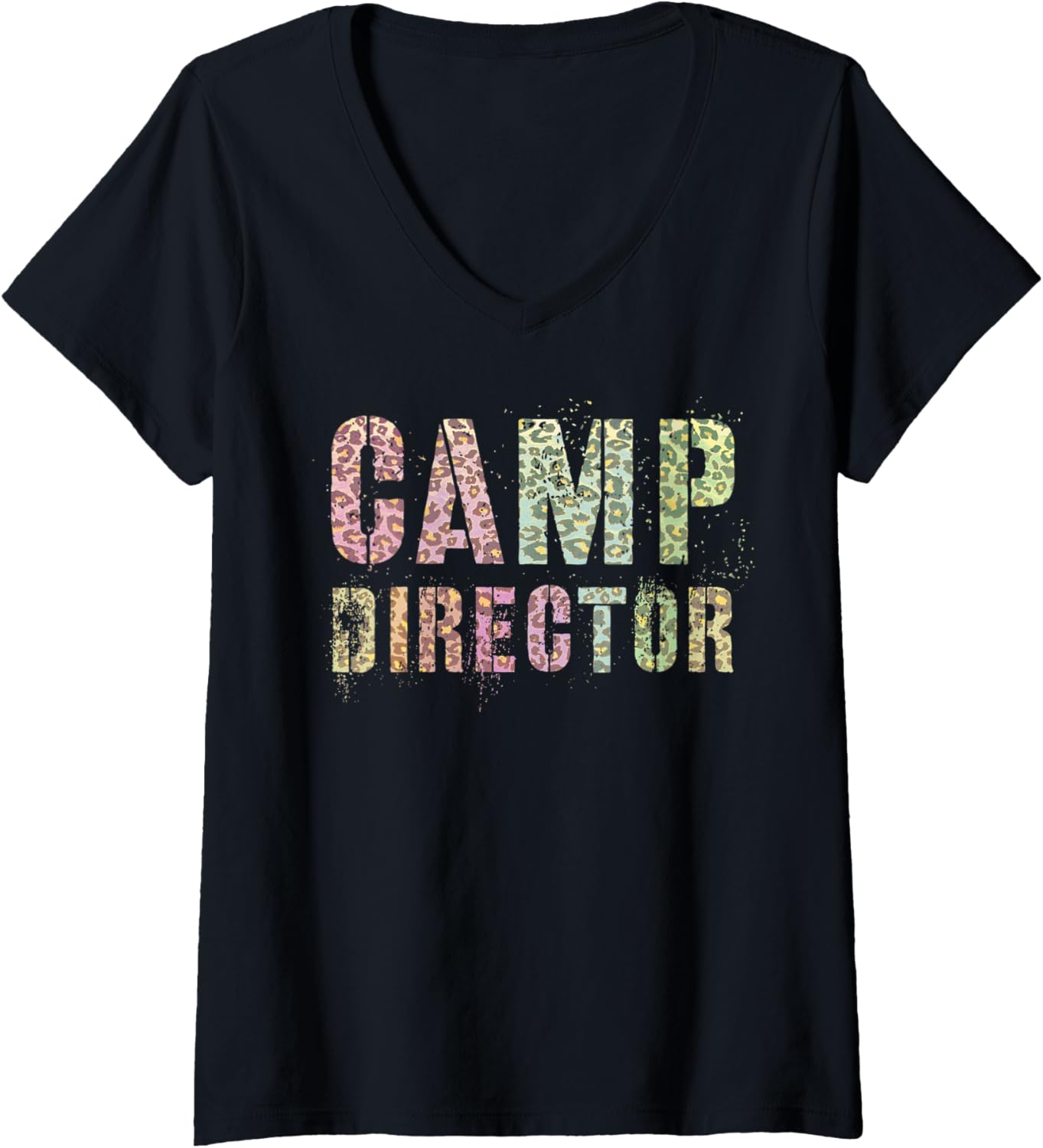 Womens CAMP DIRECTOR Leopard Print Camping Host Girl Chaos V Neck Apparel Trending US Gift Ready
