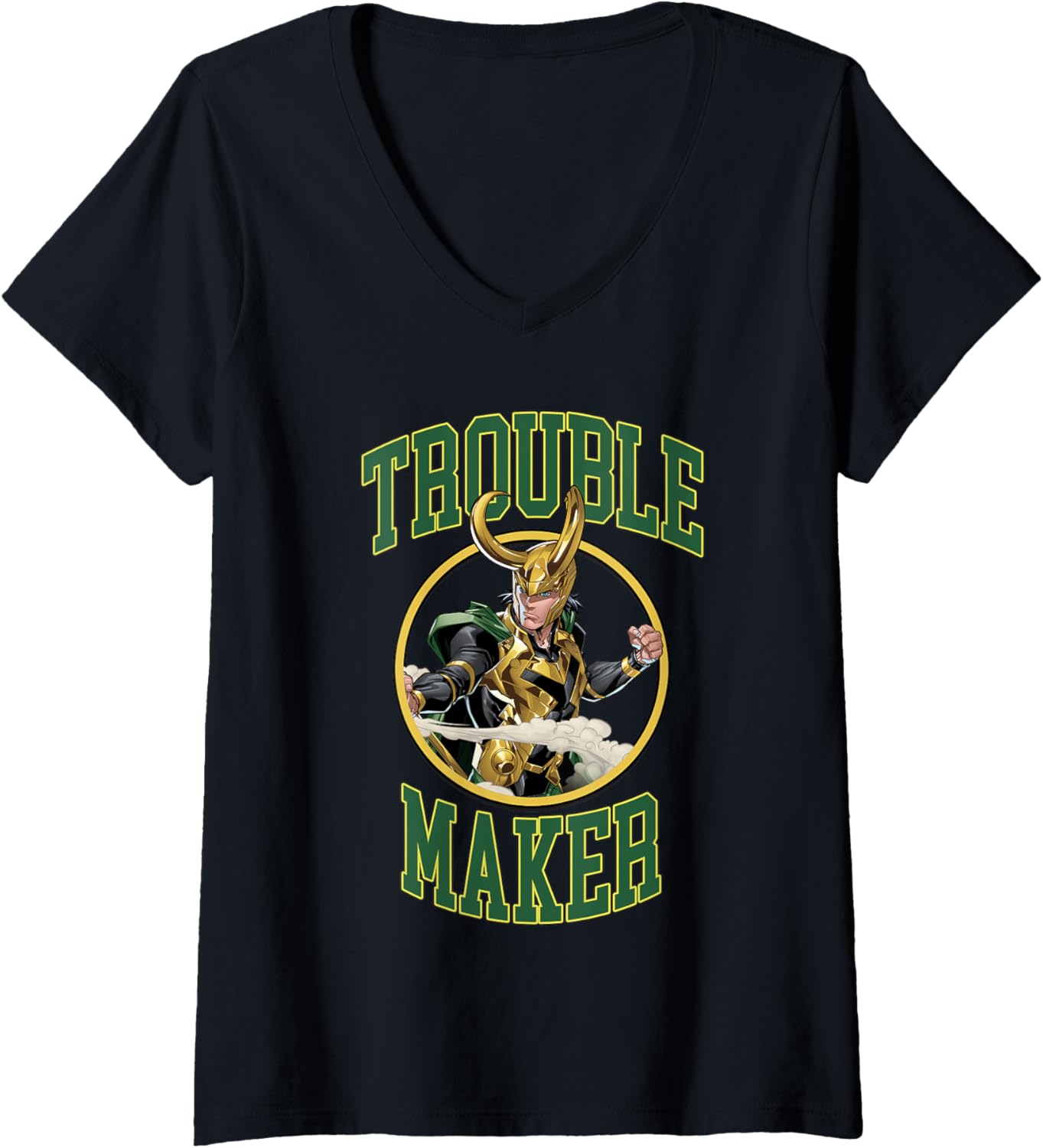 Marvel Comics Retro Classic Loki Trouble Maker Portrait V-Neck Apparel | Premium Quality | Comfort Daily Wear