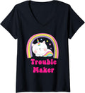 Womens Sarcastic Retro Rainbow Funny Unicorn Trouble Maker V-Neck Apparel | Trending 2025 | Comfort Daily Wear