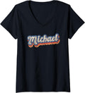 Womens Michael Personalized Name Shirt Custom Lettering 70's V-Neck T-Shirt | US Best Seller