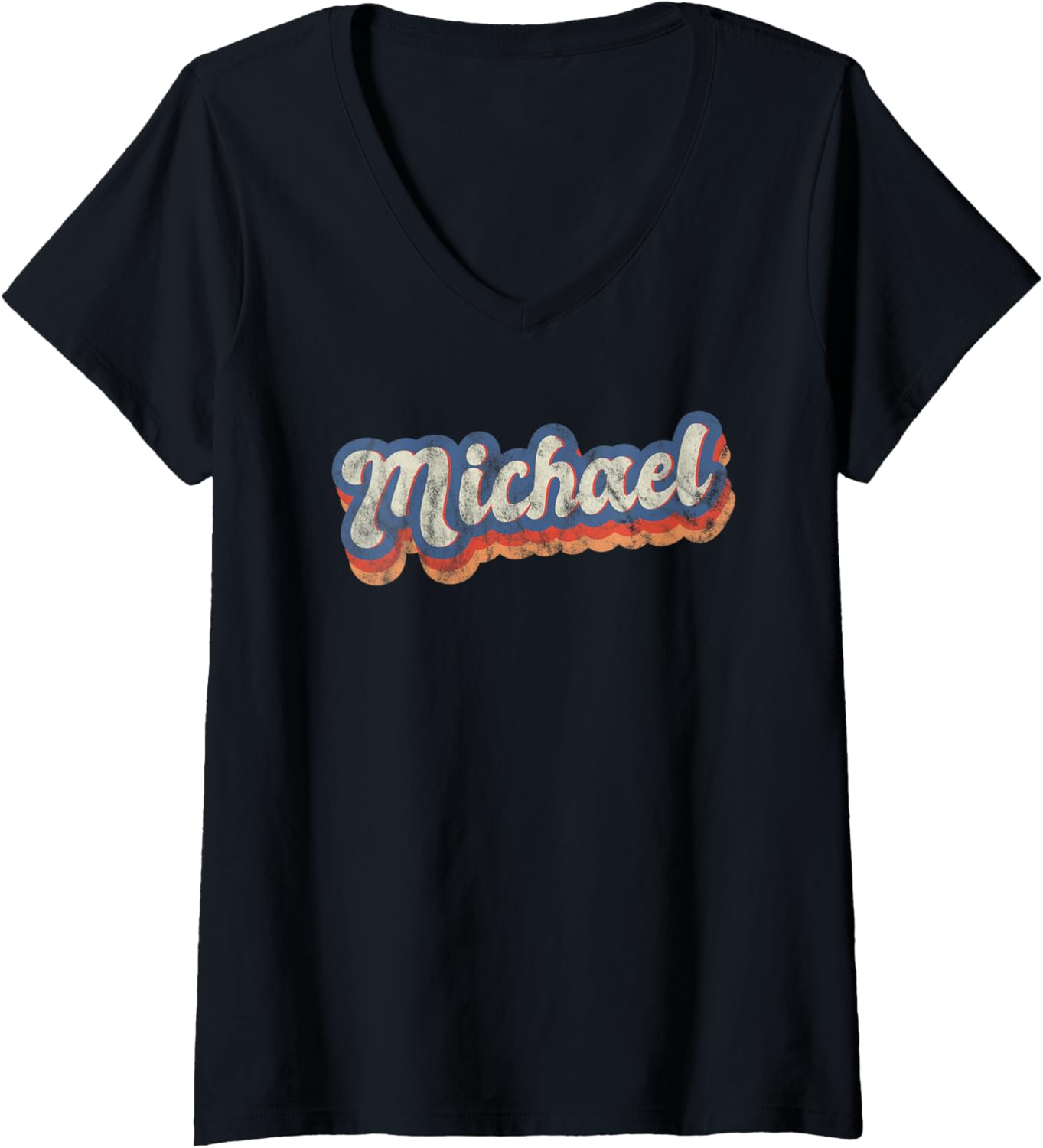 Womens Michael Personalized Name Shirt Custom Lettering 70's V-Neck T-Shirt | US Best Seller