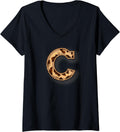 Womens Cute Letter C Initial Name Leopard Cheetah Animal Print V Neck Apparel Trending US US Top Pick