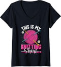 Womens This Is My Knitting Shirt Yarn Fun V-Neck T-Shirt | Trending 2025 | Perfect for Crafters