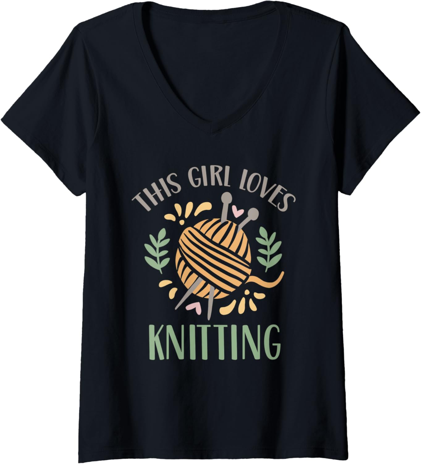 Womens This Girl Loves Knitting Knitter Knit Yarn Hobby V-Neck Yarn Supply | Viral US Pick | High CTR Title