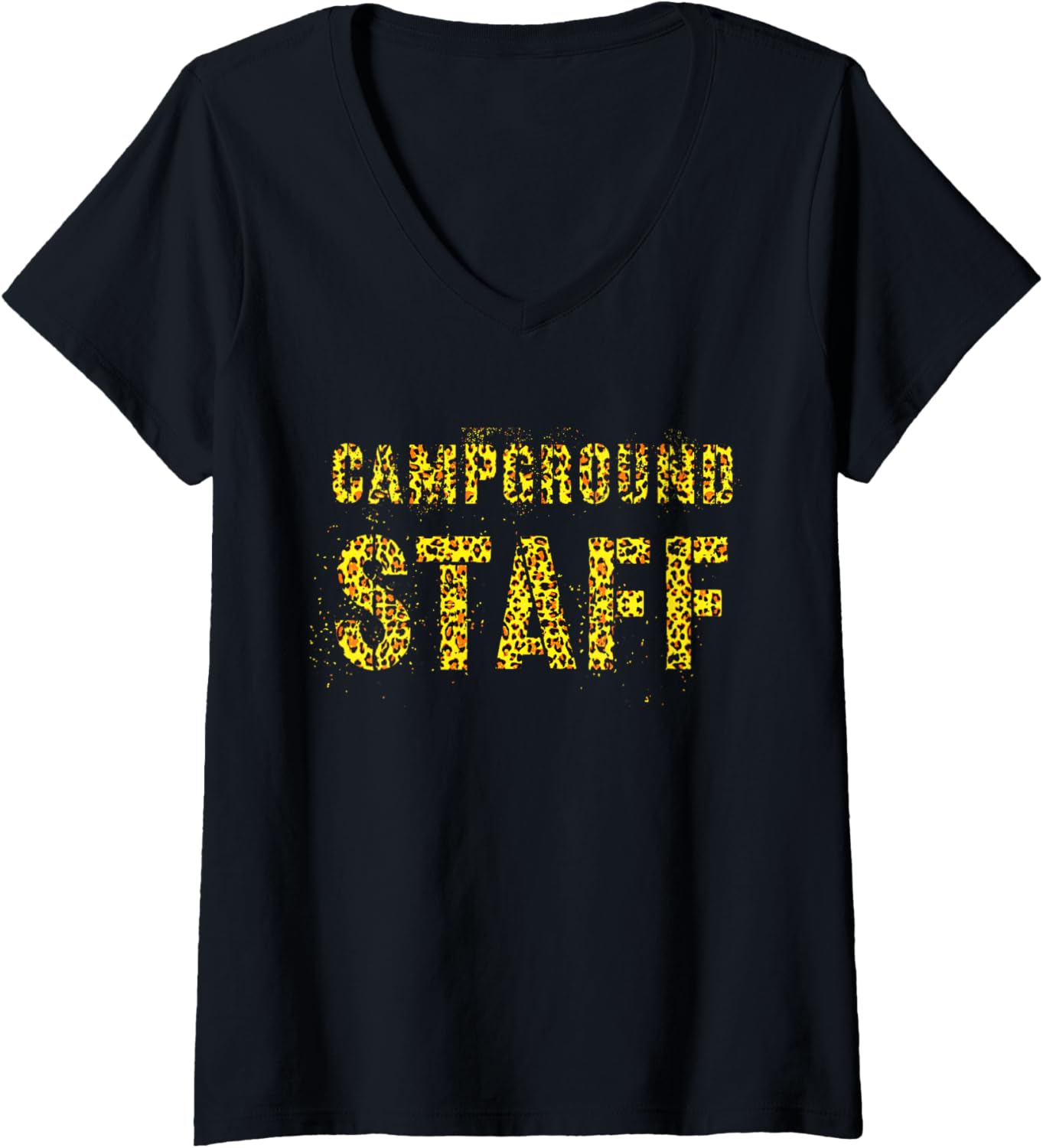 Womens Funny CAMPGROUND STAFF Leopard Print Summer Camp Counselor V Neck Apparel Trending US Best Seller Look