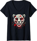 Womens Cheetah Halloween Costume Adults Scary Creepy Cheetah Killer V Neck Apparel Premium Print Hot Right Now
