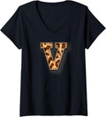 Womens Cute Letter V Initial Name Leopard Cheetah Animal Print V Neck Apparel Trending US Fan Favorite