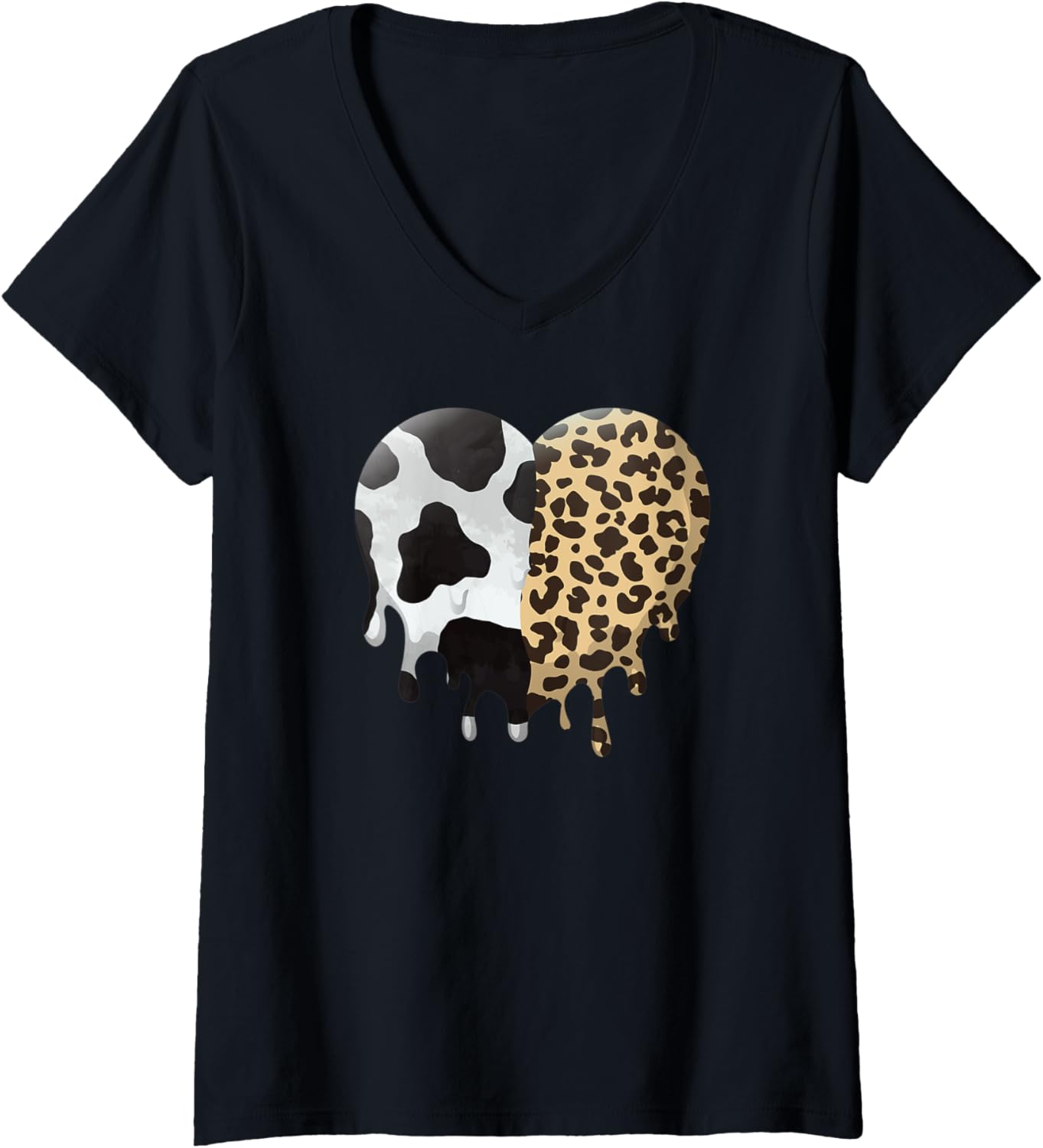 Womens Cow Print Cheetah Print As Melting Heart Animal Aesthetic V Neck Apparel Viral TikTok Find Everyday Wear