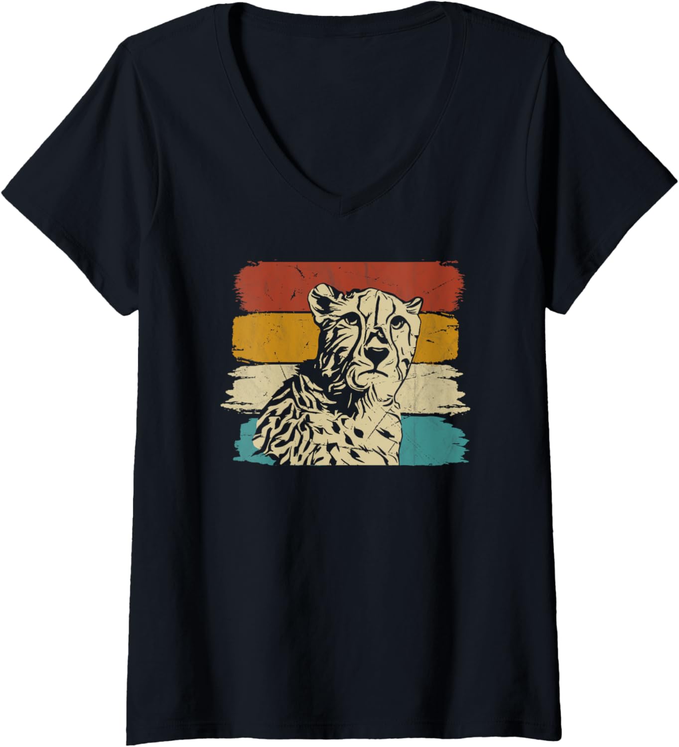 Womens Cheetah Cheetah face vintage retro V Neck Apparel Viral TikTok Find US Top Pick