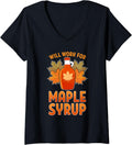 Womens Will Work For Maple Syrup Farmer Sugar Maker Farm Foodie V-Neck Apparel | US Viral Style | Perfect Gift Idea