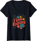 Womens I Love Knitting Yarn Needles Creative V-Neck Yarn Supply | Top Rated | Customer Favorite