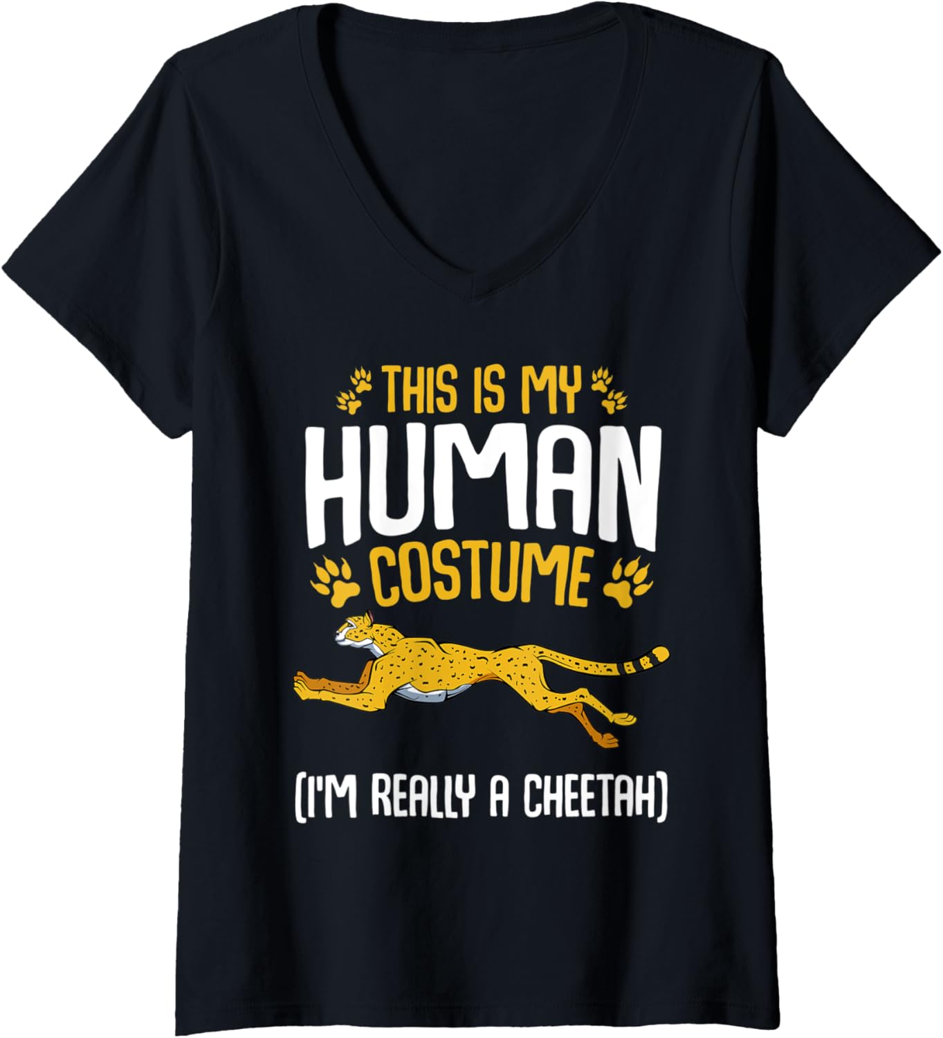 Womens This Is My Human Costume Cheetah Funny African Animal Lover V Neck Apparel Trending US Best Seller Look