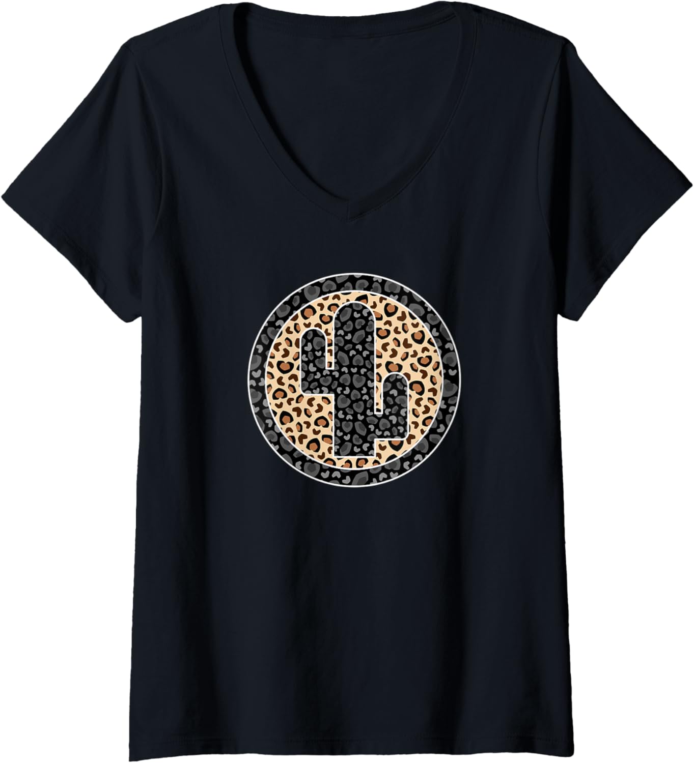 Womens Black Leopard Cactus Print Cheetah Pattern Western Aesthetic V Neck Apparel Viral TikTok Find Gift Ready