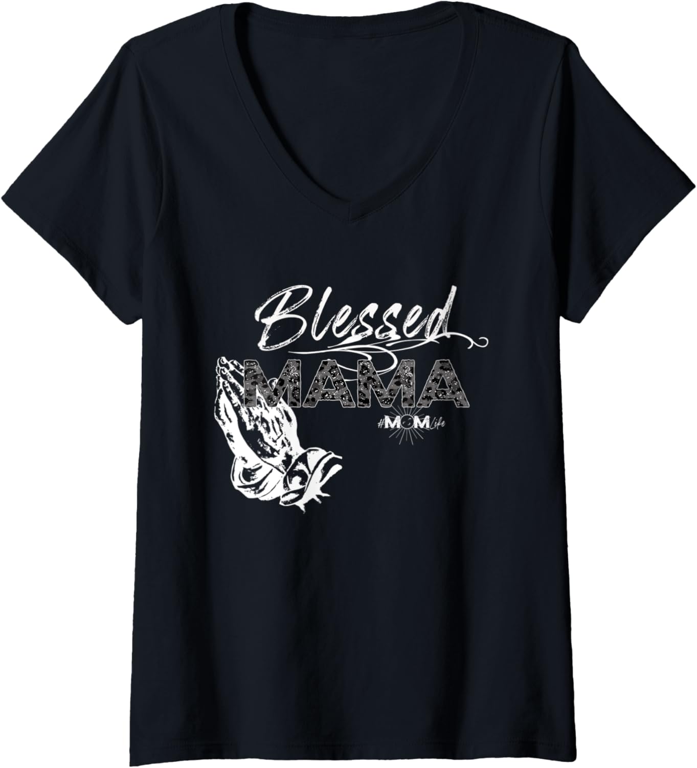 Womens Blessed Mama Mom Life Cheetah Print Leopard Skin Cute Top V Neck Apparel Viral TikTok Find US Top Pick