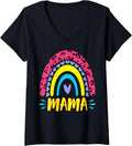 Womens Leopard Rainbow Cheetah Print Mom Graphic Mama Life V Neck Apparel Trending US Best Seller Look