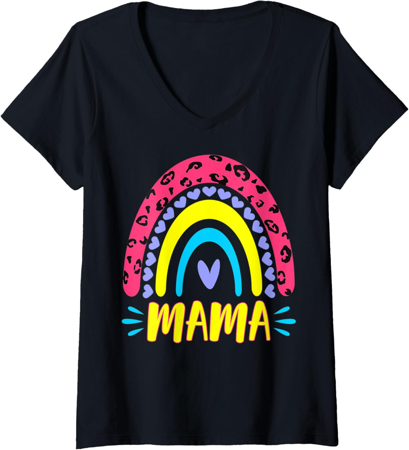 Womens Leopard Rainbow Cheetah Print Mom Graphic Mama Life V Neck Apparel Trending US Best Seller Look