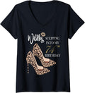 Womens Stepping Into My 74th Birthday Leopard Print Cheetah Heels V Neck Apparel Premium Print Everyday Wear