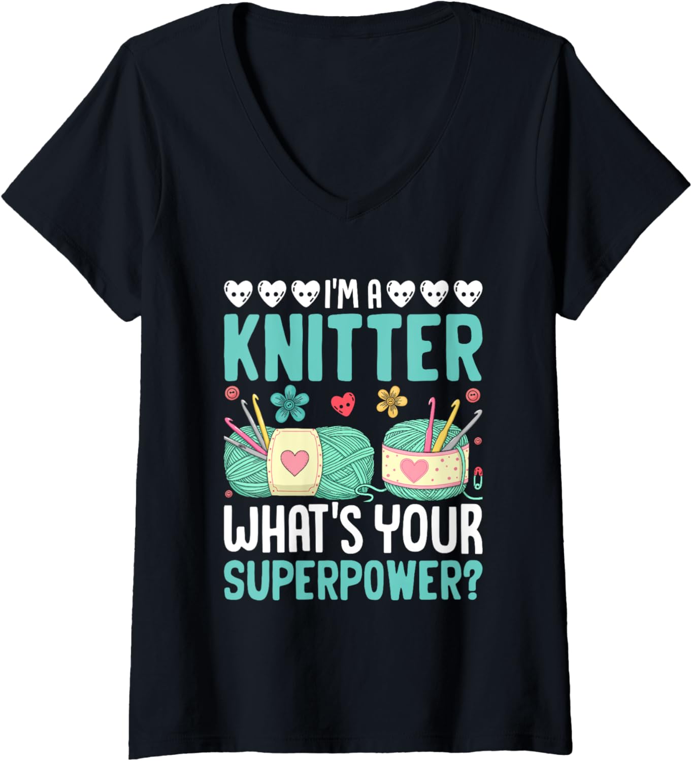 Womens Funny Knitter Superpower Humor Yarn Design V-Neck Yarn Supply | High Search Volume | Perfect for Crafters