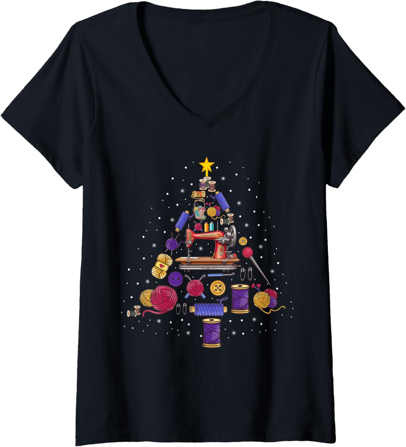 Womens Sewing Machine Sewing Yarn Quilting Christmas Tree V-Neck Yarn Supply | Trending 2025 | Customer Favorite