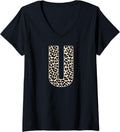 Womens Leopard Print Cheetah Print Animal Print Letter U Cat V Neck Apparel Comfort Fit Hot Right Now