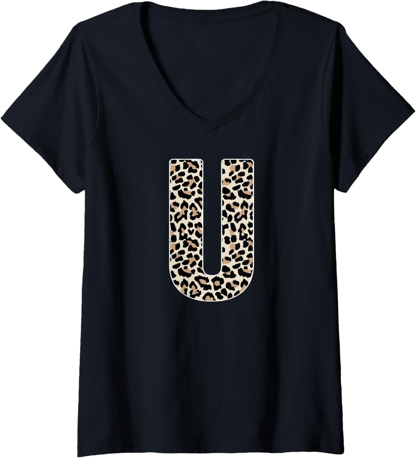 Womens Leopard Print Cheetah Print Animal Print Letter U Cat V Neck Apparel Comfort Fit Hot Right Now