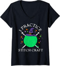 Womens I Practice Stitch Craft Halloween Knitting Knit Yarn Funny V-Neck Yarn Supply | Top Rated | Best Seller Choice