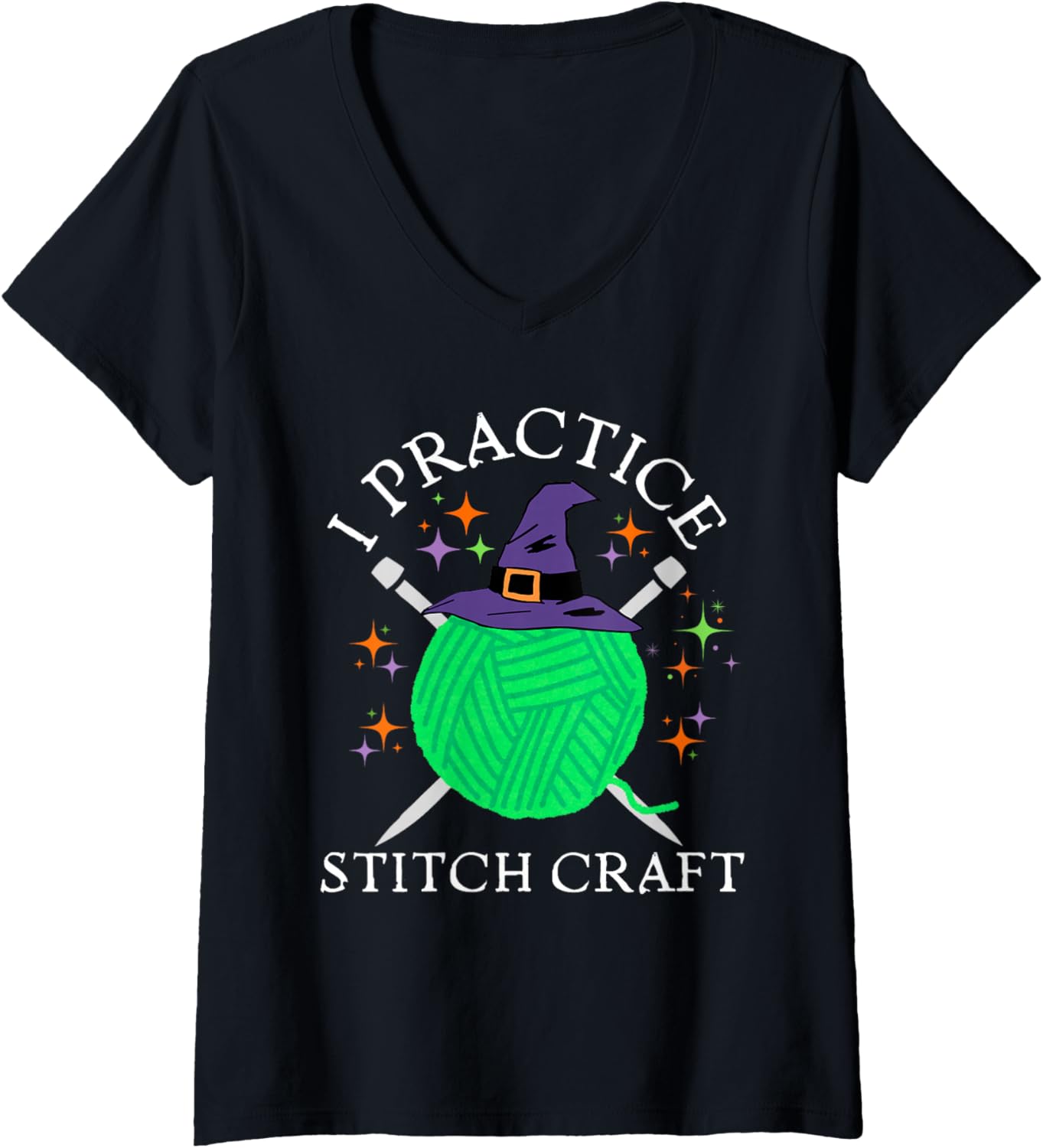 Womens I Practice Stitch Craft Halloween Knitting Knit Yarn Funny V-Neck Yarn Supply | Top Rated | Best Seller Choice