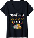 Womens Worlds Best Mommom Ever Fall Leopard Cheetah Print Pumpkin V Neck Apparel Streetwear Style Fan Favorite