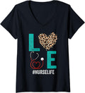 Womens RN LPN CNA Healthcare Cheetah Heart Leopard Nurse Life V Neck Apparel High Search Demand Everyday Wear
