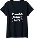 Womens Trouble Maker Girl - Funny Gifts for Trouble Makers V-Neck Apparel | Best Seller Pick | Aesthetic Fit