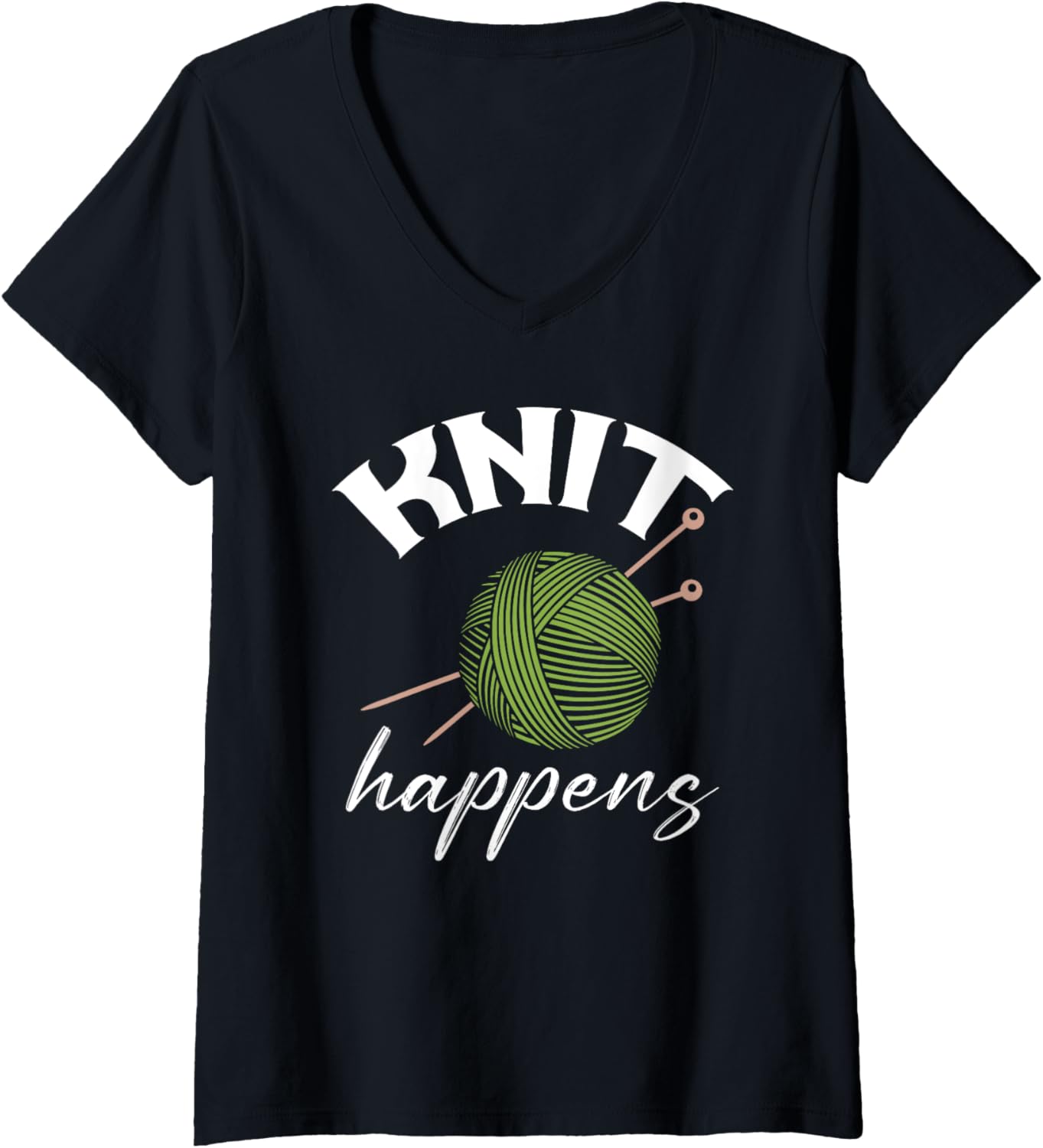 Womens Knit Happens Funny Knitting Lover Yarn Grandma Mother's Day V-Neck Yarn Supply | High Search Volume | Customer...