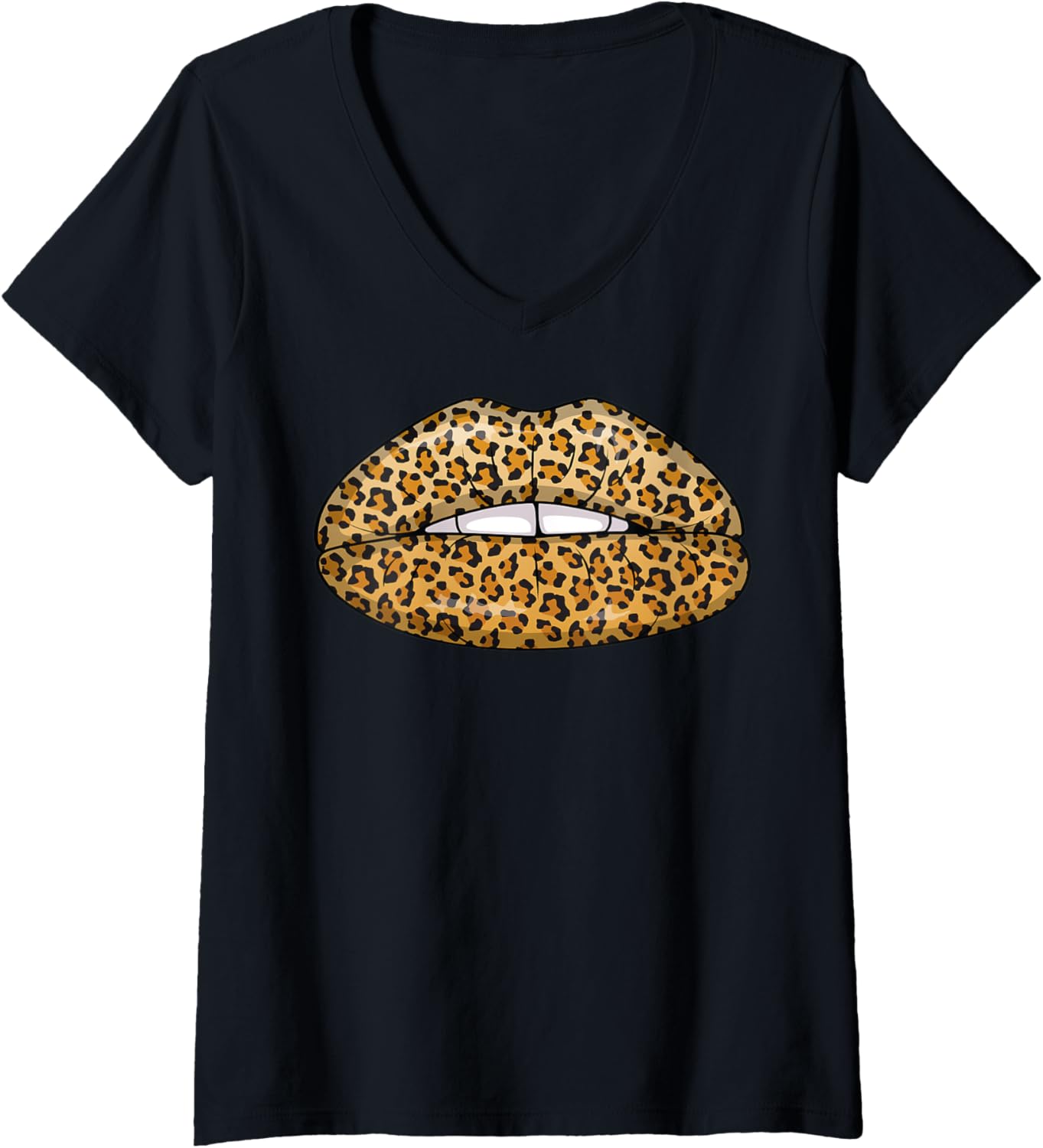 Womens Funny Leopard Lips Cool Women Mouth Cheetah Lipstick Gift V Neck Apparel Viral TikTok Find Everyday Wear