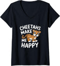 Womens Funny Cheetahs Make Me Happy Cheetah V Neck Apparel Comfort Fit Best Seller Look