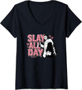 Womens Halloween 2 Valentine's Day Michael Myers Slay All Day Logo V-Neck Apparel | Everyday Casual Wear