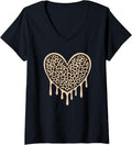 Womens Cute Leopard Print Heart Leopard Cheetah Pattern Women Girls V Neck Apparel Trending US Gift Ready