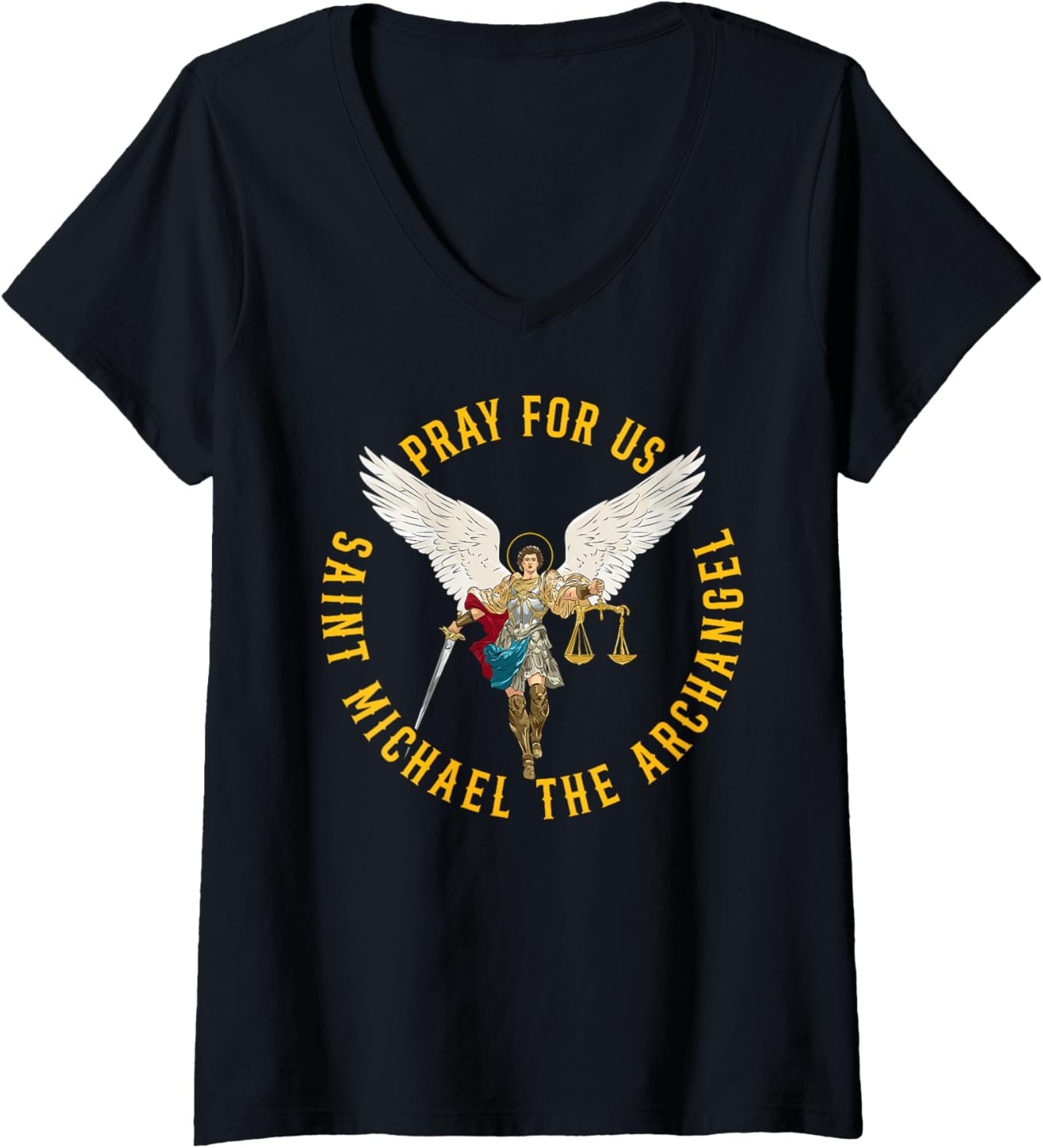Womens Pray for us Saint Michael the archangel V-Neck Apparel | US Best Seller
