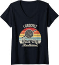 Womens I Crochet Past My Bedtime Yarn Lover V-Neck Yarn Supply | Top Rated | Best Seller Choice