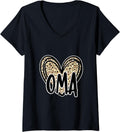 Womens Cute Oma Women s Leopard Cheetah Print Heart Grandmother V Neck Apparel Comfort Fit Everyday Wear