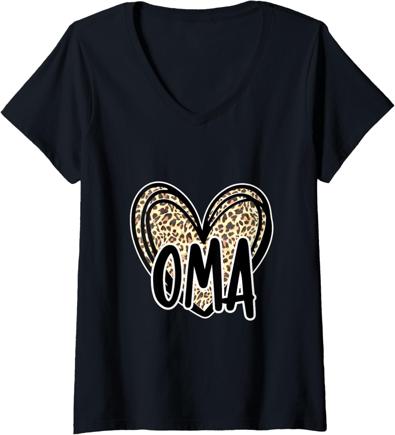 Womens Cute Oma Women s Leopard Cheetah Print Heart Grandmother V Neck Apparel Comfort Fit Everyday Wear