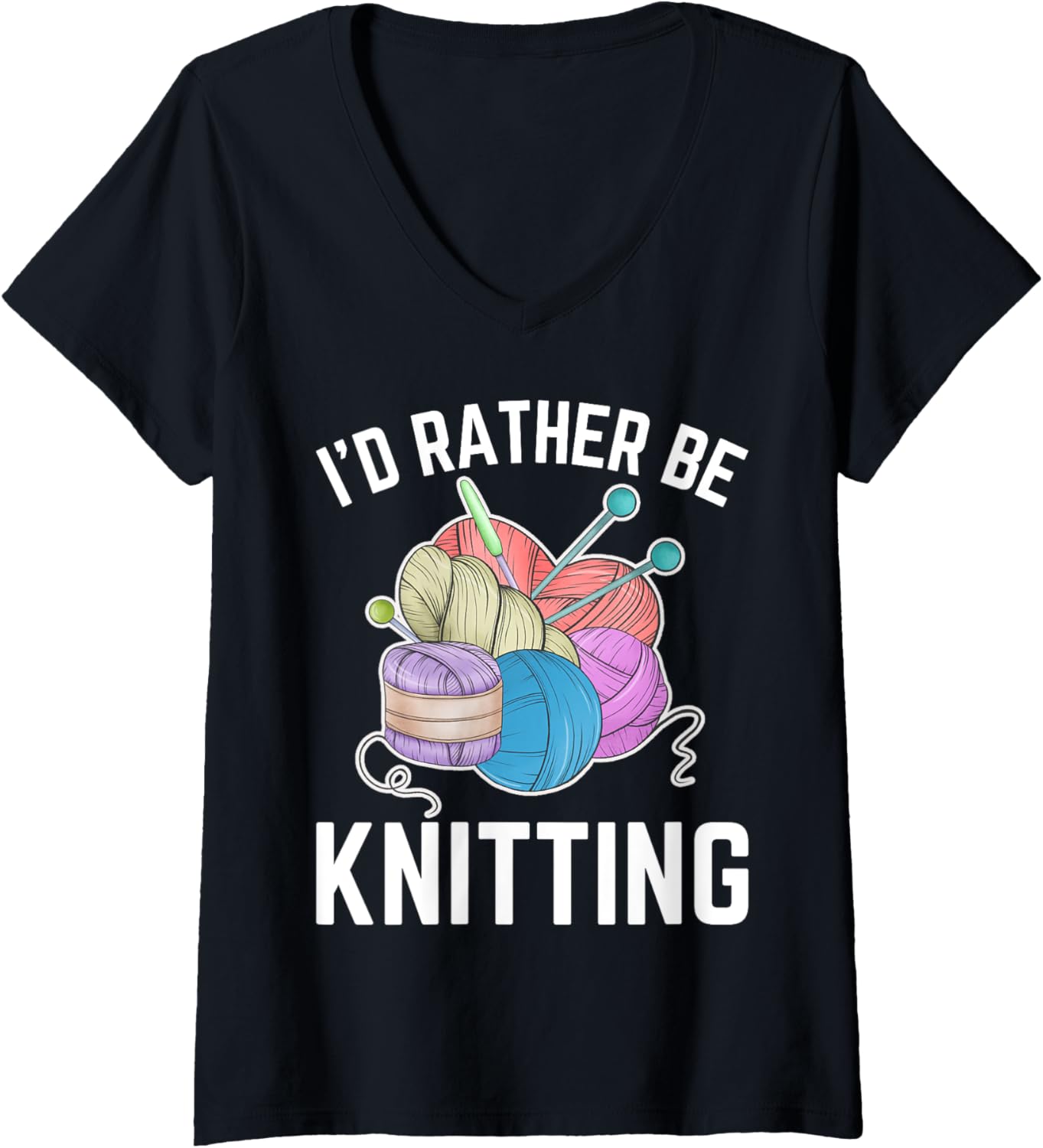 Womens I'd Rather be Knitting Funny Yarn Crochet Knitting Lover V-Neck Yarn Supply | High Search Volume | High CTR Title