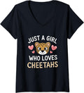 Womens Just A Girl Who Loves Cheetahs Cheetah Cat Lover V Neck Apparel Viral TikTok Find Fan Favorite