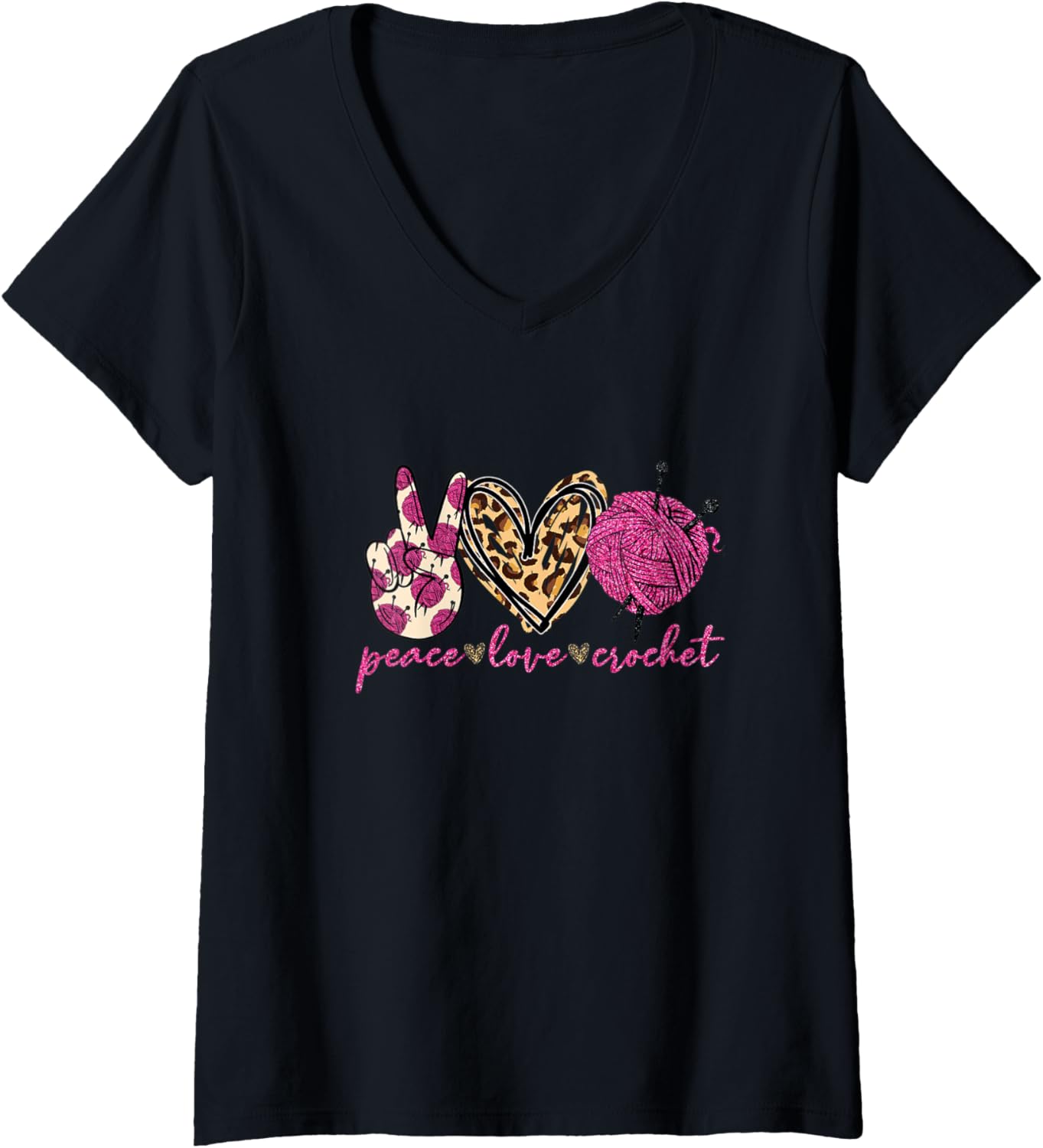 Womens Crocheting Knitting Design Peace Love Crochet Ball of Yarn V-Neck Yarn Supply | Trending 2025 | High CTR Title