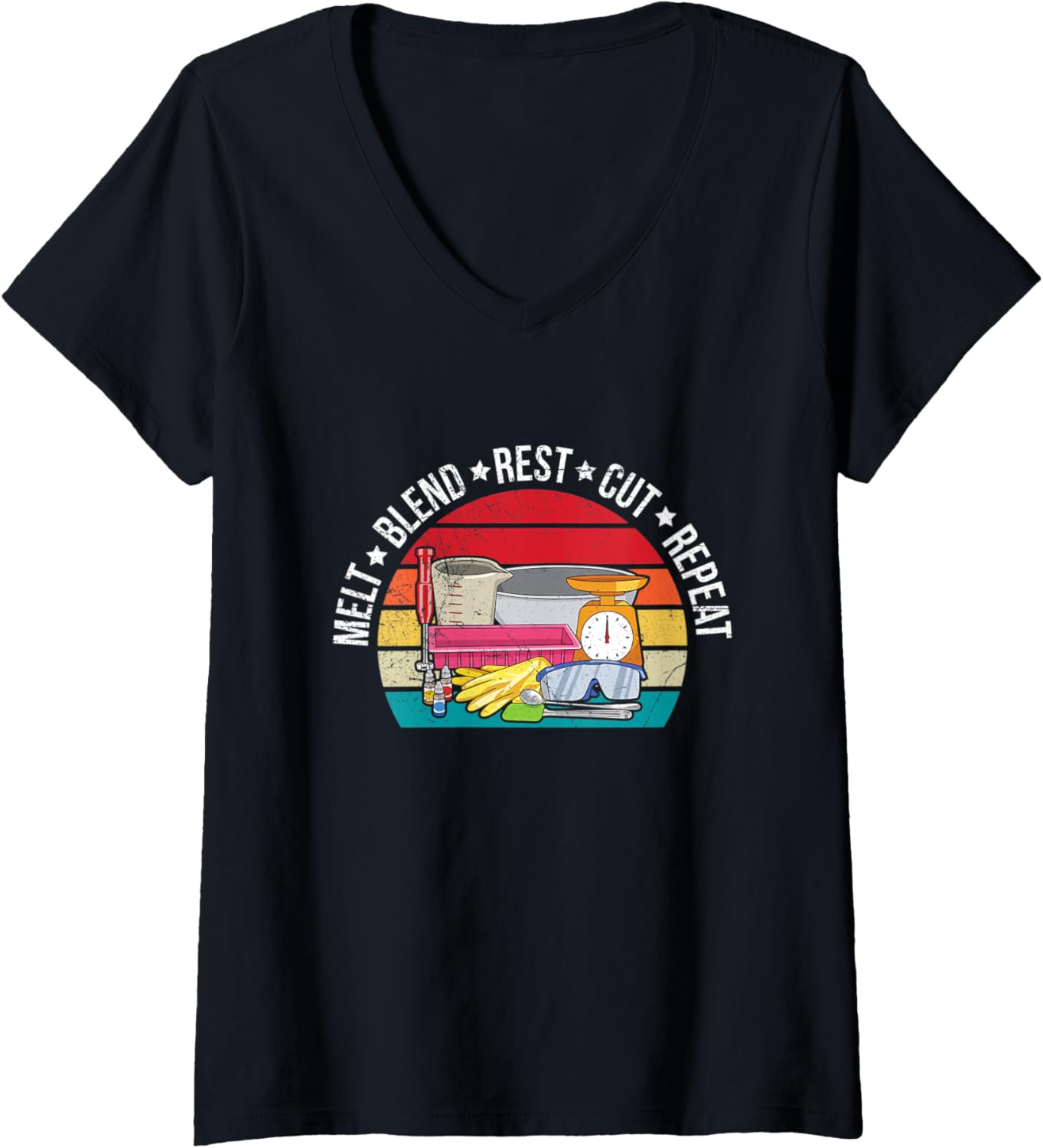 Womens Melt - Blend - Rest - Cut - Repeat Quote for a Soap Maker V-Neck Apparel | Trending 2025 | Aesthetic Fit