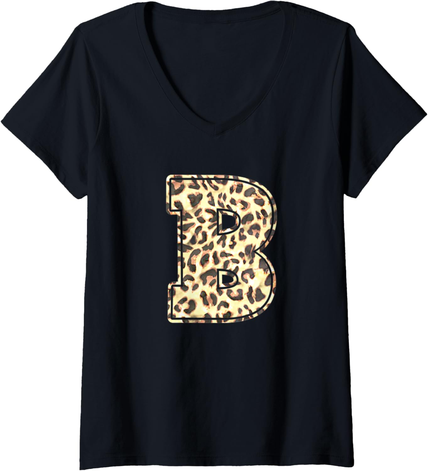 Womens Letter B Initial Leopard Cheetah Print Trendy Watercolor V Neck Apparel Viral TikTok Find Hot Right Now