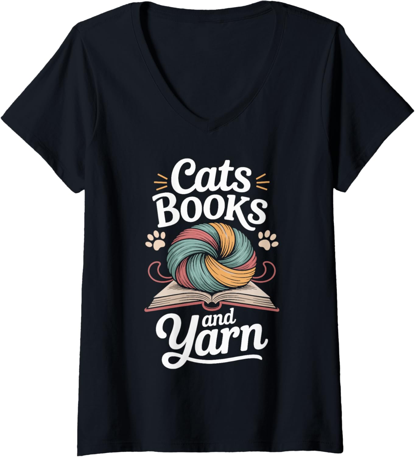 Womens Cats Books And Yarn Funny Knitting V-Neck Yarn Supply | High Search Volume | Best Seller Choice