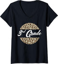 Womens 3rd Grade Cheetah Print School Teacher Student Third Grade V Neck Apparel Trending US Hot Right Now